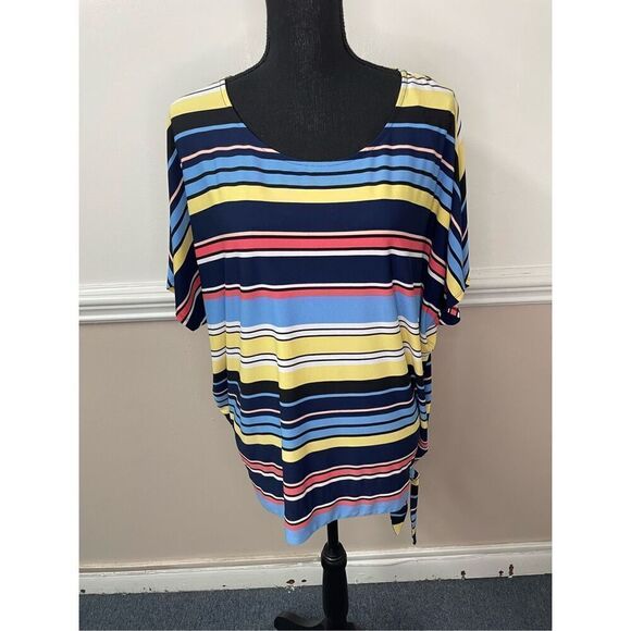 Rafaella Stripe Blouse with Tie Side Size Large - Picture 1 of 7